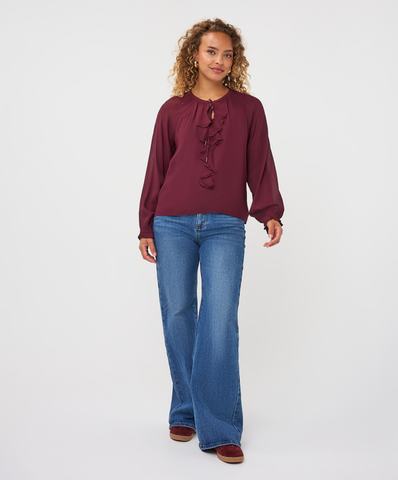 Image of Ruffle Blouse- Merlot