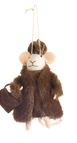 Image of 5.5" Brown Fur Coat Mice Ornament