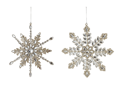 Image of Metal Snowflake Ornament with Acrylic Jewels & Glitter, 2 Styles