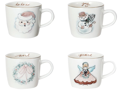 Image of 12 oz. Stoneware Mug w/ Holiday Image, Saying & Gold Electroplating, 4 Styles