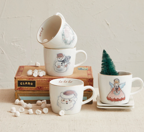 Image of 12 oz. Stoneware Mug w/ Holiday Image, Saying & Gold Electroplating, 4 Styles