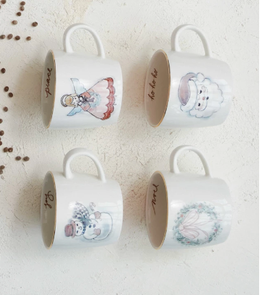 Image of 12 oz. Stoneware Mug w/ Holiday Image, Saying & Gold Electroplating, 4 Styles