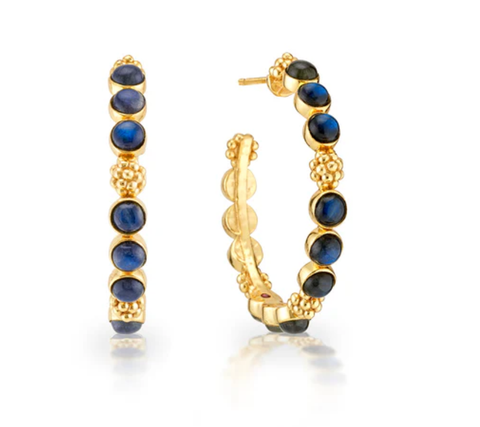 Image of Berry Gem Medium Hoop Earrings - Blue Labradorite