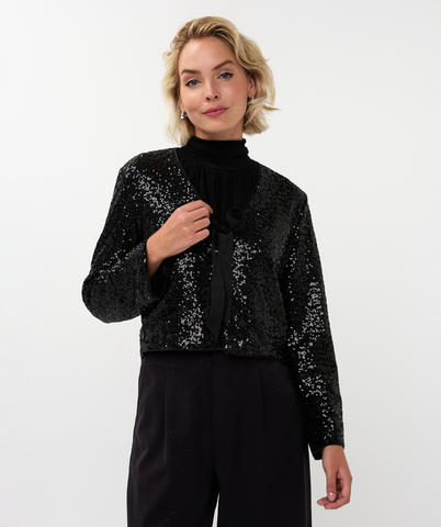Image of Black Sequin Bow Blazer SALE