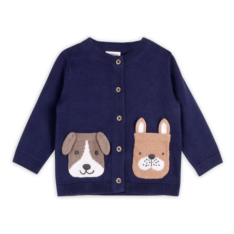 Image of Dog Pocket Embroidered Sweater Knit Baby Cardigan