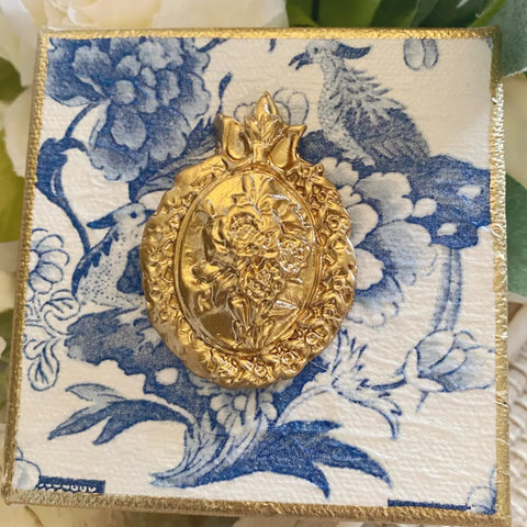 Image of Chinoiserie Gilded Rose Bouquet Intaglio Canvas Art