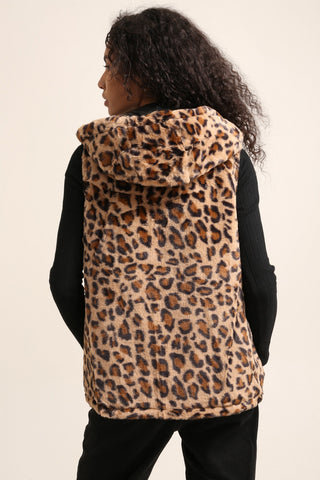 Image of SALE Sleeveless Hooded Reversible Leopard Fur Jacket