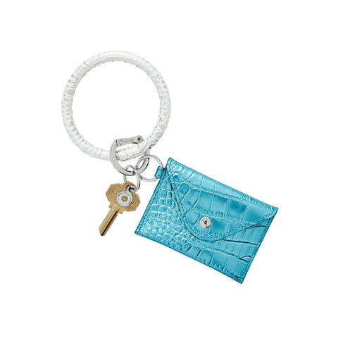 Image of O-ring Mini Envelope Wallet Blue Crocodile