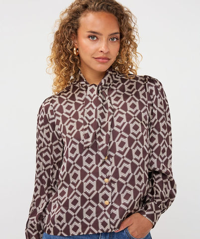 Image of Bow Blouse- Brown