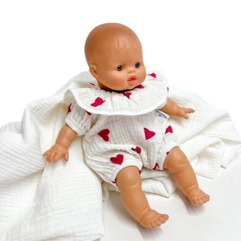 Image of White and Pink Hearts Muslin Romper (Soft Body)