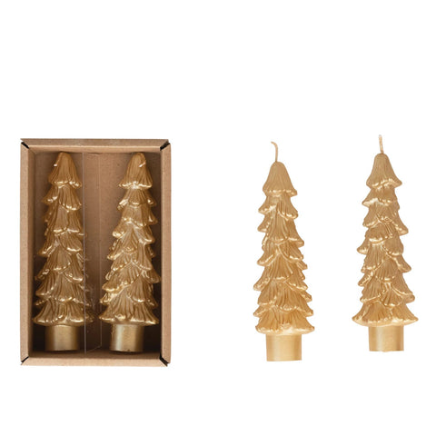Image of Gold Tree Shaped Taper Candles - Set of 2 Short