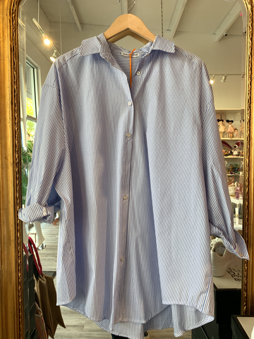 Image of Blue & White Striped Button Up
