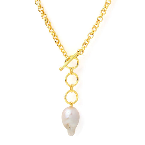 Image of PEARL TOGGLE NECKLACE WITH SMALL STONES ON PEARL