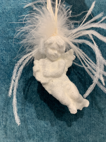 Image of Cherub Ornament with White Ostrich