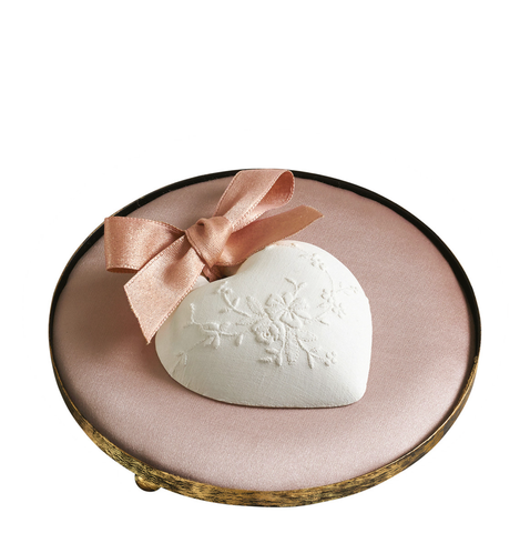 Image of Powder pink round upholstered tray