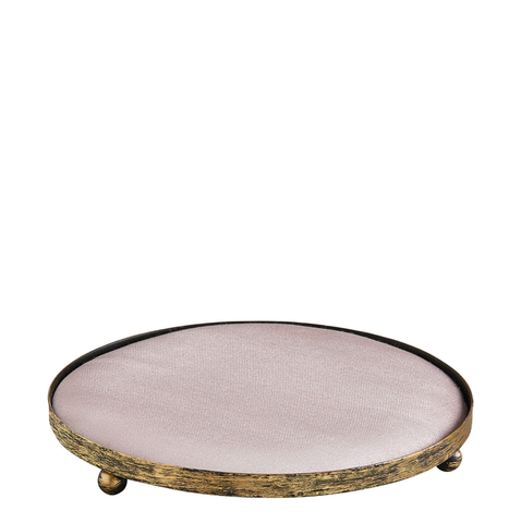 Image of Powder pink round upholstered tray