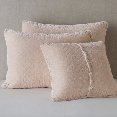 Image of FINAL SALE* Silk Velvet Quilted Pillow Shams Bella Notte Linens Pearl Royal Stocked