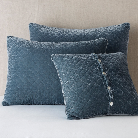 Image of Silk Velvet Quilted Pillow Shams Bella Notte Linens Pearl Royal Stocked