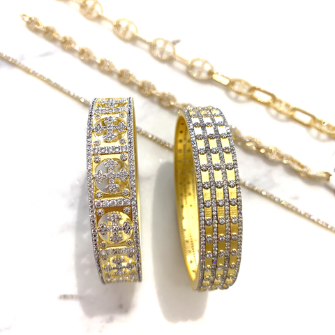 Image of Gold/Silver bangle w/ pave trim & pave crosses