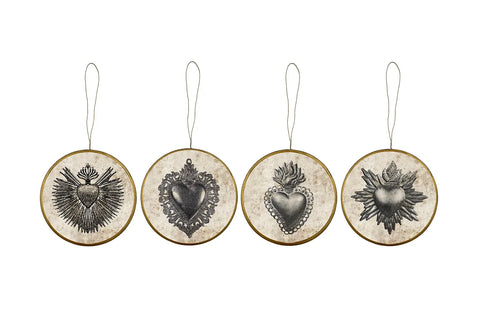 Image of Set of 4 Heart Medallions Ornaments