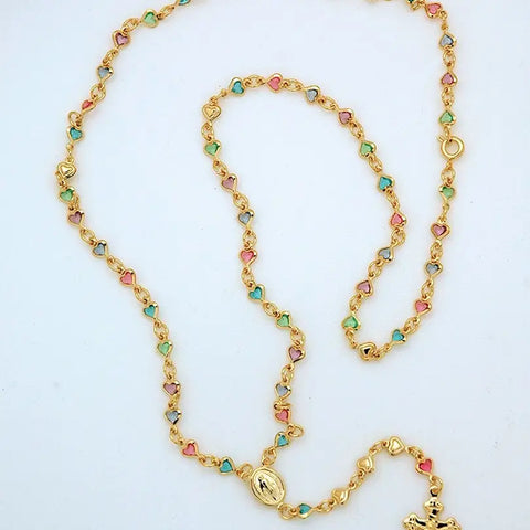 Brazilian rosary necklace, gold, crystals