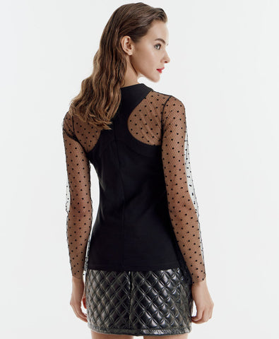 Image of Blouse with mesh polka-dotted sleeves SALE