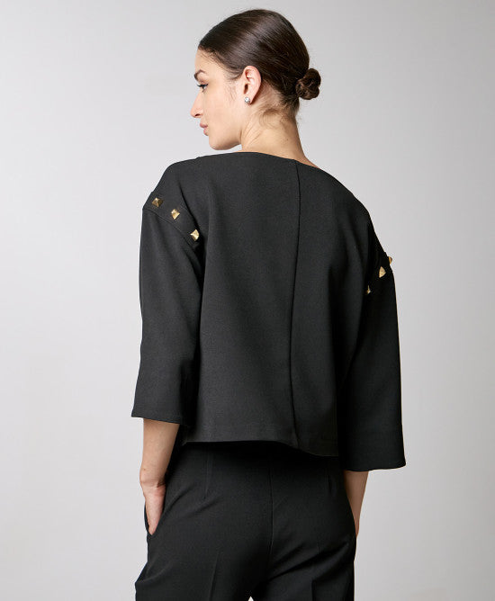 Cropped Studded Blouse Black