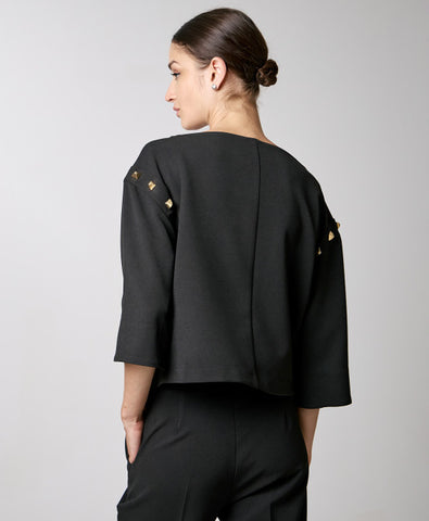 Image of Cropped Studded Blouse Black