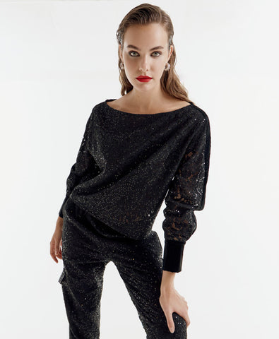 Image of Boat neckline lace and sequin blouse