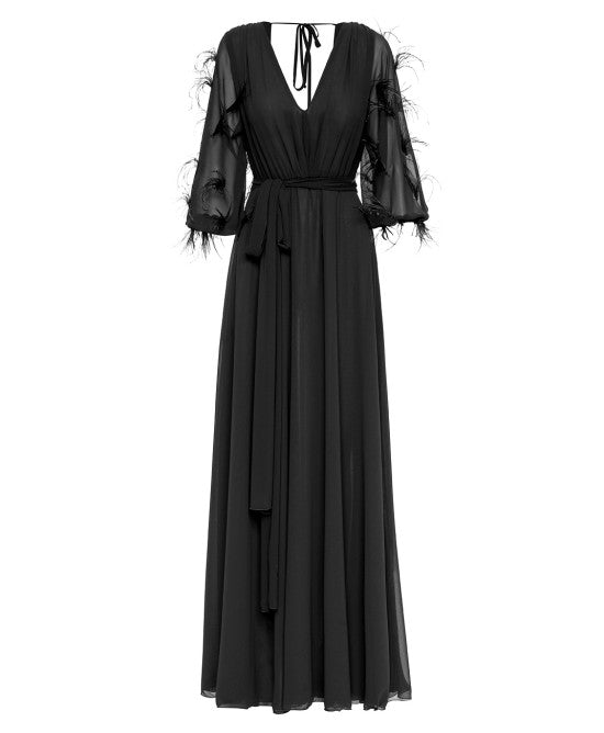 Black Maxi dress with feather sleeves