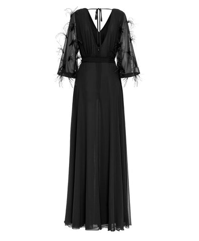 Image of Black Maxi dress with feather sleeves