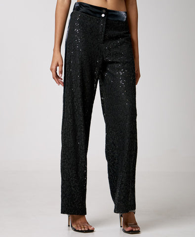 Image of Sequin-embellished lace pants