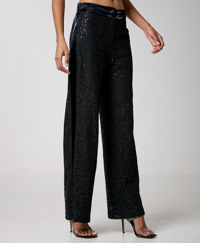 Image of Sequin-embellished lace pants