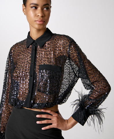 Image of Sequin Feather Blouse