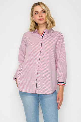 Image of Jasmine Pinstripe Shirt- Red