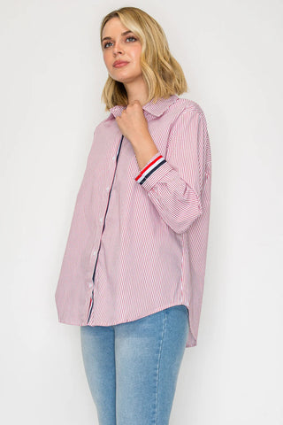 Image of Jasmine Pinstripe Shirt- Red