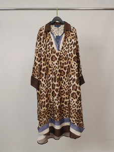 Satin Leopard Dress- Blue