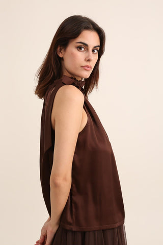 Image of Elisabeth Satin Top- Brown