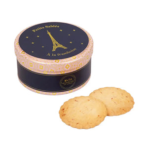 Raspberry Chip Shortbread Cookies | Eiffel Tower Tin