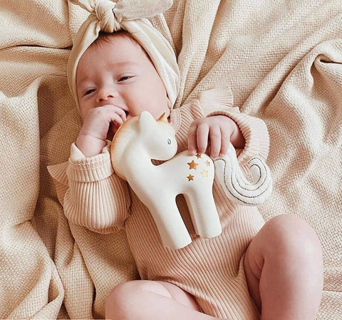 Image of Unicorn - Natural Organic Rubber Teether, Rattle & Bath Toy