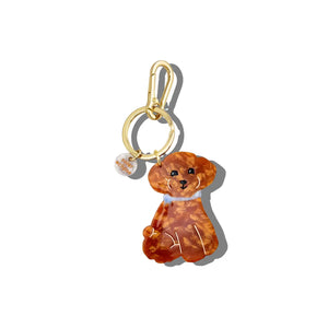 Hand-Painted Doodle Puppy Bag Charm + Keychain- Brown