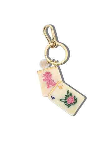 Image of Hand-Painted Flower Mahjong Bag Charm + Keychain | Eco-Friendly