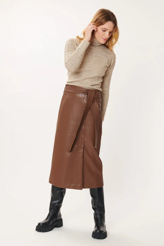 Eglantine Faux Leather Skirt Brown