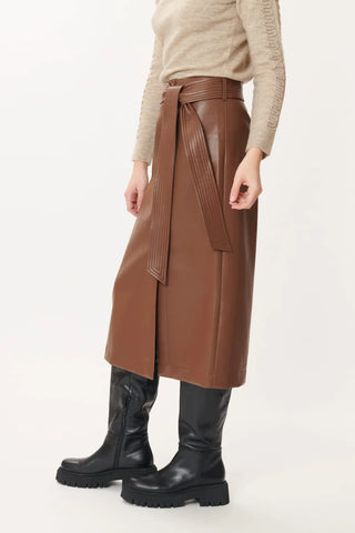 Image of Eglantine Faux Leather Skirt Brown SALE