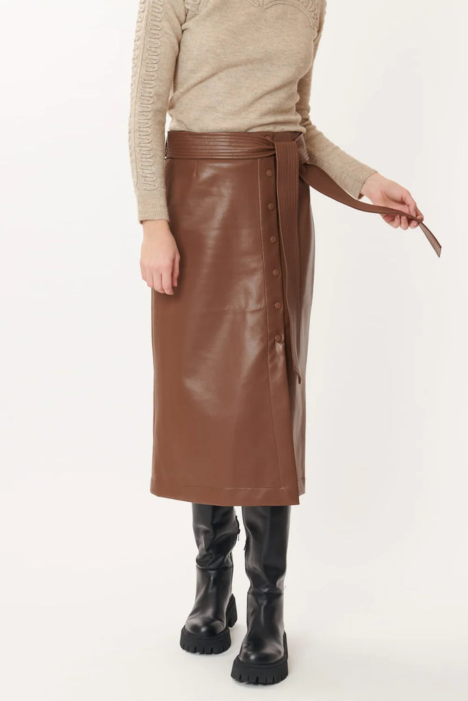 Eglantine Faux Leather Skirt Brown SALE