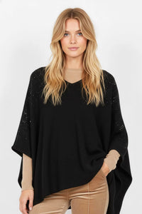 NAUTILUS Plain Knit Poncho- Black