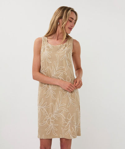 Image of SALE Embroidered Flower Dress- Tan