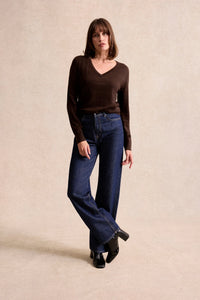 V-neck stripe sweater- Brown