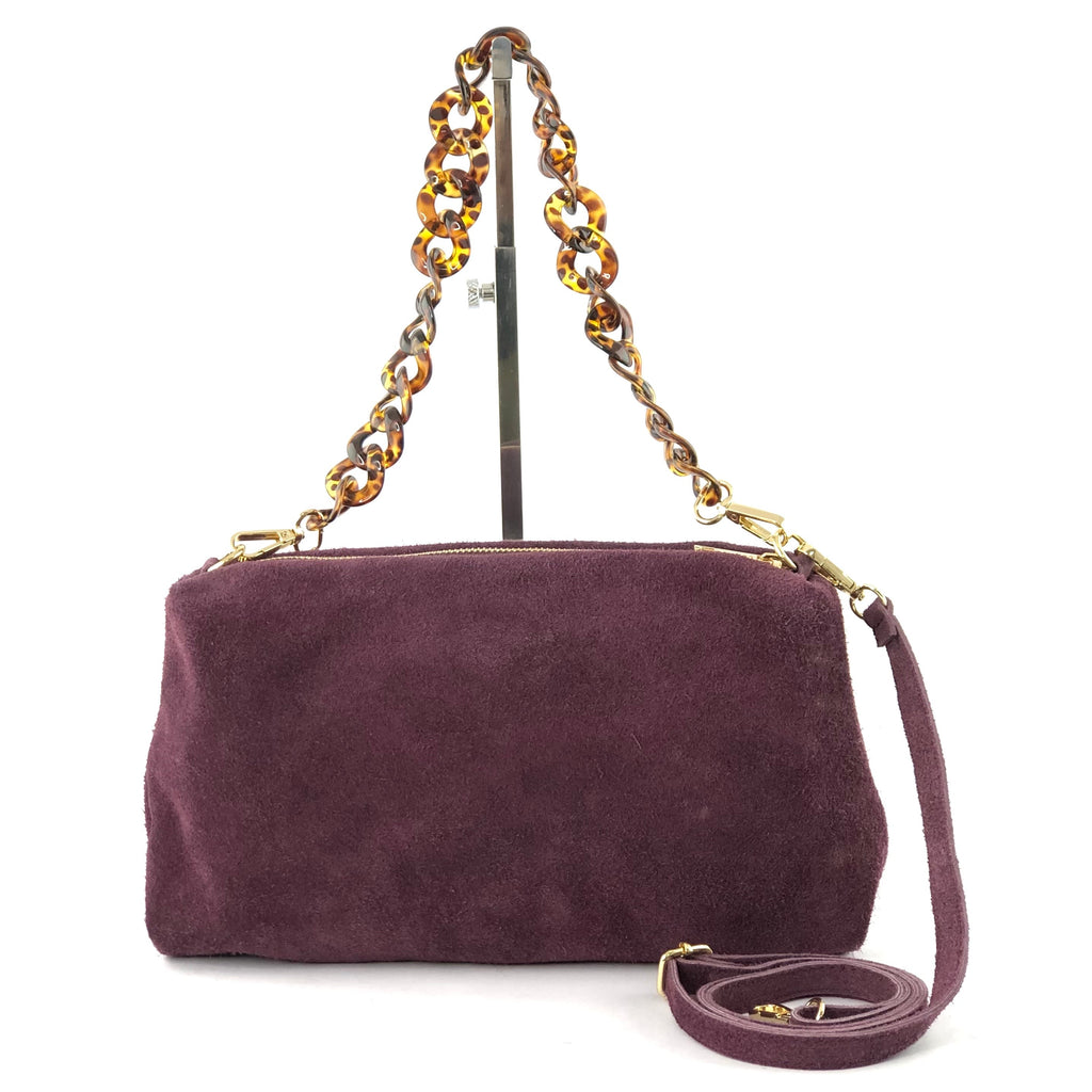 Amber Suede Chain Bag Wine