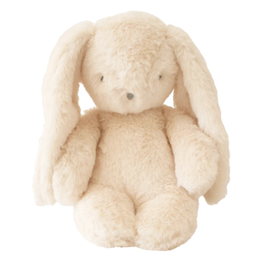 Beige plush bunny toy on a white background